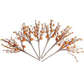 JINGHONG 6 Pack Fall Berry Stems 17" Tall Orange Pumpkin Picks Fall Branches for Vases Centerpieces Autumn Harvest Festival and Thanksgiving Day(Orange)