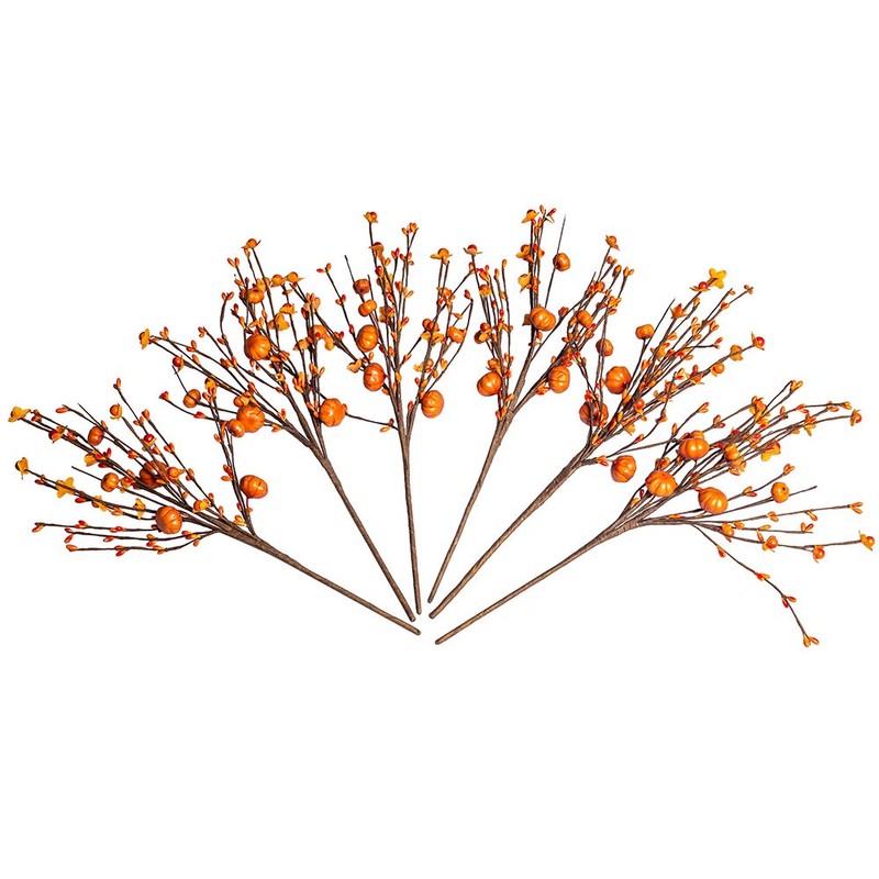 JINGHONG 6 Pack Fall Berry Stems 17" Tall Orange Pumpkin