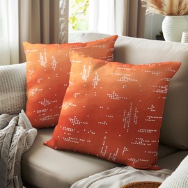 Encasa Homes Satin Fabric Polyester Silver Star Foil Printed Citylight Orange Square Pillowcases 50 x 50 cm Pack of 2
