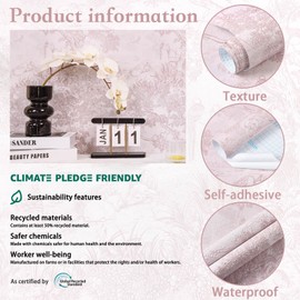 Heroad Peel and Stick Wallpaper Pink and White Vintage Forest Animals Floral Wallpaper Removable Self-Adhesive Contact Paper for Bedroom Living Room Cabinets Decoration Thicken Vinyl 17.3" x 78.7"