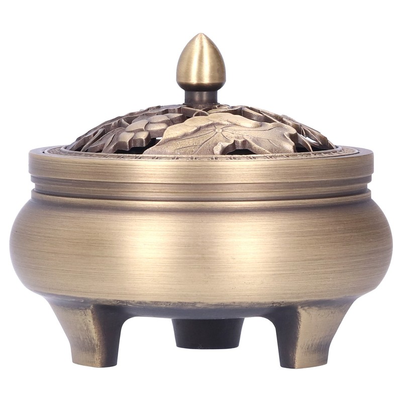 Antique Incense Burner Holder Brass with Lid 3‑Legged Buddha Ornament