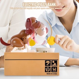 Jooheli Hungry Dog Money Box, Cute Dogs Steals Coins Like Magic Coin Nibbles Money Box Birthday Gift for Children, Puppies Piggy Bank, Brown