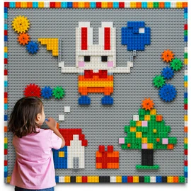 MIMAX Customize Building Block Wall, 470+ PCS Activity Wall Mount Toys Bricks with Self Adhesive Baseplate 9PCS (10"x10") for All Major Brands, Art Build On Table Wall, Gray
