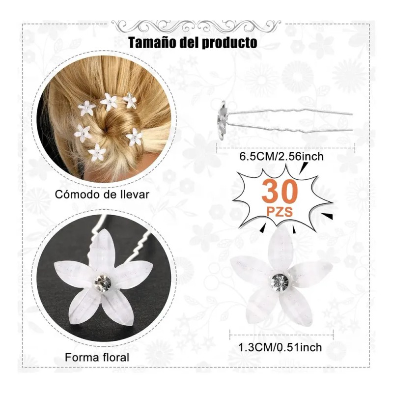 60pcs Horquilla Cabello Accesorios Pelo Boda De Flores Mujer
