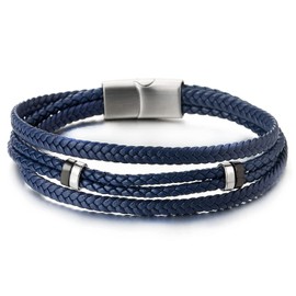 Pulsera de cuero trenzado multihebra azul marino con cierre magnético de acero para hombre y mujer, Cuero Azul, no aplica