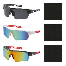 Pack of 3 Polarised Cycling Glasses, Quick Glasses, Sports Glasses, Sunglasses, Polarised Sports Sunglasses, UV400 Protective Glasses, Cycling Glasses, Windproof Sports Sunglasses for Outdoor
