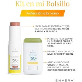 ENVERA  Kit En mi bolsillo Protector en Barra Invisible FPS 50  Protector Solar Facial en Barra con Color para Mejillas Párpados y Labios  Bloqueador