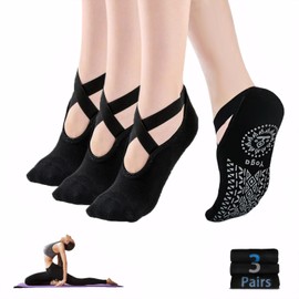 H HOME-MART 3 Pairs Yoga Socks|Pilates Socks|Non Slip Grip Socks|Fitness Sport Sock Grippy Socks Reformer Pilates Socks for Women Pilates Ballet Barre Socks Barefoot Workout Socks (BlackBlack/Black)