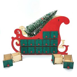 Christmas Sleigh Tree Wooden Advent Calendar Countdown 24 Drawers with LED Light Xmas Party Decor Ornament