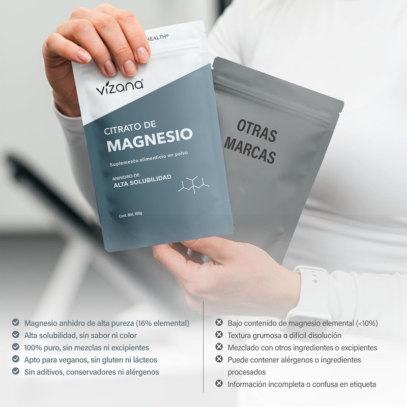 VIZANA NUTRITION Citrato de Magnesio en Polvo (Trimagnesio Citrato Anhidro)
