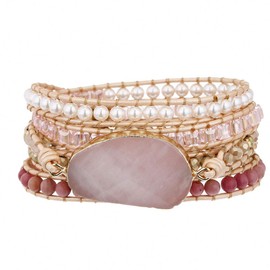 Plumiss Bohemia 5 Wraps Rose Quartz Bracelet Handmade Multilayer Beaded Crystal Jewellery For Women And Girls