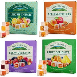 Liberty Orchards Variety 4 Pack | Turkish Delight, Aplets & Cotlets, Berry Delight, Fruit Delights | 20 Pieces Each, Gluten Free, Vegan