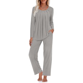 TAOHUADAO Womens Pajamas Set Fall Long Sleeve Tops and Pants with Pockets Ladies Plus Size Pjs Set Winter 2 Piece Loungewear L, Grey