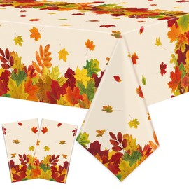 2Pcs Fall Tablecloth Maple Leaf Plastic Tablecloths Disposable Autumn Leaves Table Cover 54"x108" Thanksgiving Rectangle Table Cloths for Fall Harvest Thanksgiving Holiday Party Supplies Tables Decor