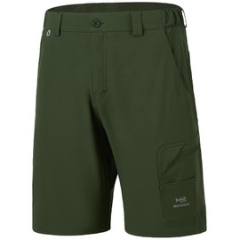 BASSDASH 10.5” Mens Fishing Cargo Shorts Quick Dry UPF 50+ Water Resistant FP01M, Army Green, Large