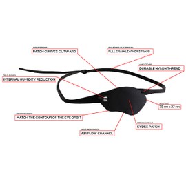 Eye Patch, Black, Concave, Air Vents, Adult Size, Kydex Body, Full Grain Leather Strap (Right Eye)