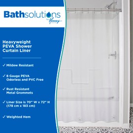Kenney KN61455 Heavyweight 8 Gauge Waterproof PEVA Shower Curtain Liner with Rust-Resistant Metal Grommets and Weighted Magnetic Hem for Bathroom, 70" W x 72" H, Clear