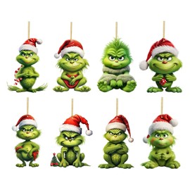 Grinch Decorative Christmas Tree Pendant, Acrylic Pendant, Christmas Tree Decoration for Party Decoration, Gifts, Acrylic Christmas Tree Decoration, Grinch Pendant (A-8pc)