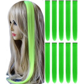 Hair Extensions Clip in,22 Inch Colored Hair Extensions Straight Hairpiece,Multi-colors Party Rainbow Long Straight Colored Long Synthetic Hair Extensions for Women Girls (Fluorescent Green)