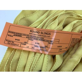 Endless Round Slings from 3'-20' Poly with 5300-40,000 lbs Vertical WLL, 4200-32,000 lbs Choker WLL, 10,600-80,000 lbs Basket WLL (Yellow-8400 lbs Vertical & 16,800 lbs Basket WLL, 12 ft)