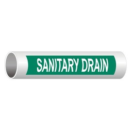 ComplianceSigns.com Sanitary Drain (White Legend On Green Background) Pipe Label, 8x2 inch 5-Pack Vinyl for Pipe Markers Pipeline/Utility Hazmat