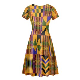 AmzPrint Kente African Ethnic Tribal Print Short Dress for Women Plus Size Colorful Bright Triangle Geometric Dress