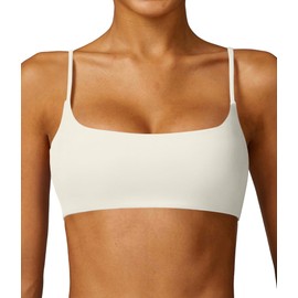 Comper - brasier deportivo para mujer con correas finas y elásticos sin varillas para entrenamiento, brasier ligero para entrenamiento con almohadillas para orejas extraíbles, Blanco, S