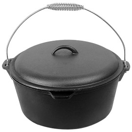 Cuisiland 9 Quart Cast Iron Dutch Oven with Dome Lid & Bail Handle – Pre-Seasoned Campfire Pot for Outdoor Cooking, Baking, Braising & Stews – Heavy-Duty, Even-Heat Casserole Pot for Camping & Home Use