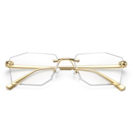 Dollger Rimless rectangle Sunglasses Women Men Fashion Trendy Metal Tinted Shades retro Clear Y2k Sunglasses Vintage Gold frameless Glasses