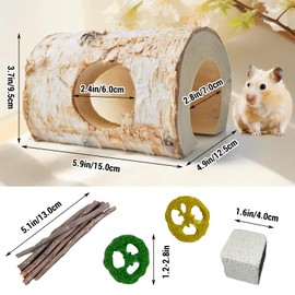 MUYG Natural Wooden Hamster Tunnels,Birch Wood Hamster Tube Guinea Pig Hollow Tree Hole Chew Toy Hideout Climbing Pet Cage Accessories for Hamsters Chinchillas Gerbils Dwarf Mice Rats