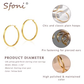 Chunky Gold Hoop Earrings, 18K Gold Hoop Earrings for Women Hypoallergenic Lightweight Big Hoops Gold Plated Large Hoops Jewellery Birthday Gifts for Lady Girls, Gold, 49mm