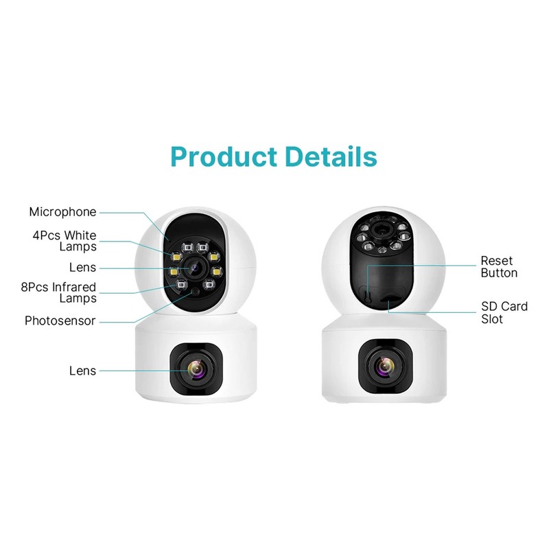 Home Security Camera Dual 2MP Lens Two Way Intercom WiFi