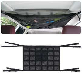 [2025 New Structure] Car Ceiling Storage Net, 2-Layer Type, Reinforced Design to Prevent Driping, Double Fasteners & Buckle Fastening, Adjustable, Perfect for Sleeping in the Car / Everyday Use (Easy
