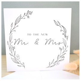 To the New Mr & Mrs Card | Wedding Day Congrats Card | Card Husband Wife | Classy Floral Wreath | 148mm Square Modern Greeting Card