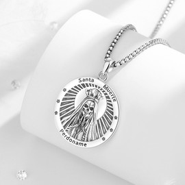 CELESTIA Santa Muerte Pendant Goth Skull Necklace Sterling Silver Gothic Jewellery Gifts for Women 22"+2" Stainless Steel Chain