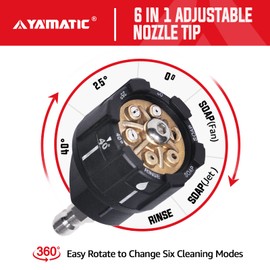 YAMATIC Pressure Washer Nozzle, 6-in-1 Quick Changeover & Easy Adjustable, Power Washer Tips with 1/4 inch Quick Connect, Max 4000PSI & 4.0GPM