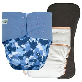 EcoAble Adult Nighttime Diaper Set, Reusable Incontinence Briefs for Day or Night | Protective Underwear for Special Needs Teens, Men and Women (Large, Blue Camo)