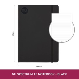 Nu: Notebooks - Black Journal - Spectrum Range - A5 Lined Notebook - Daily Planner - Note Pad - 160 Pages