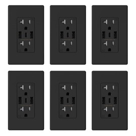 ELEGRP USB Wall Outlets, 3-Ports C Wall Outlets Receptacles, Matte Black 20 Amp Outlets with USB Ports, TR Tamper-Resistant Outlets, Screwless Wall Plate Included, UL & CUL Listed, 6 Pack