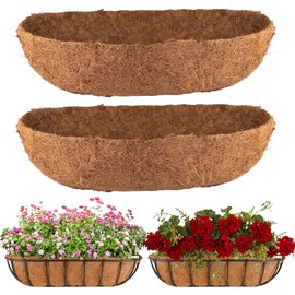 HAOVZRI 24" Coco Coir Liners for Planters 2 Pcs, Natural Coconut Fiber Half-Moon Shape Coco, Liners for Window Boxes Liners, Wall Basket Planters, Railing Hanging Baskets, Garden Planter Baskets