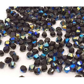 40 x Preciosa Bohemian Crystal Beads, 4 mm, Bicone Czech Beads, Glass Beads, Pressure Beads (Black Jet AB)