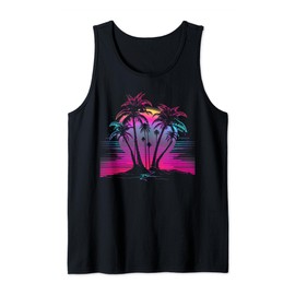 Palm Tree Vaporwave Retrowave Aesthetic Synthwave 80s Beach Tank Top