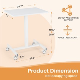 Atilioo Mobile Small Standing Desk, Portable Sit Stand Rolling Laptop Table with Lockable Wheels, Height Adjustable Computer Workstations for Home Office, White