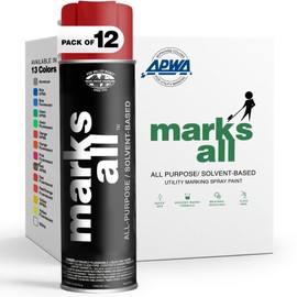 Fox Valley 18oz Marks All Solvent-Based Marking Paint Spray, 12-Pack Red APWA – Long-Lasting, Weather-Resistant Spray Paint for Wet or Dry Surfaces Like Metal, Grass, Concrete, Wood, & More