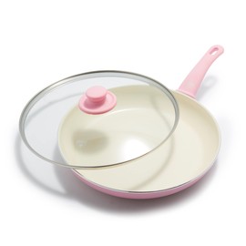 GreenLife Soft Grip Healthy Ceramic Nonstick, 12" Frying Pan Skillet with Lid, PFAS-Free, Dishwasher Safe, Pink
