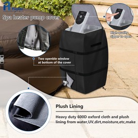 Hadisi Hot Tub Spa Heater Pump Winter Cover with Plush Lining,Waterproof Hot Tub Insulated Pump Cover for Multiple Brands (Black,Square)