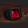 Black Stainless Steel Red Crystal Signet Biker Ring (Z+5)