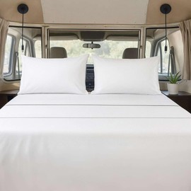 4 Piece RV Three Quarter Sheet Set (48x80) - White, Deep Pocket Fitted Sheet for 15 Inch Mattress, Soft Microfiber, Easy to Wash, Ideal for Bunks in Campers, Vans, Trailers, Motorhomes