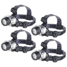 Lunartec LED Headlight Stirnlampe: 4er-Set LED-Stirnlampen mit 7 LEDs & 3 Helligkeitsstufen, 30 lm, 0,3 W (Taschenlampe Stirn, Stirn Leselampe)