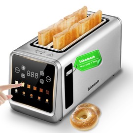 SAKAMOSH Smart Toaster 4 Slice, Touch Screen, Digital Toasters with 6 Browning Levels & 5 Bread Types, Bagel, Extra Long Wide Slots, Memory Function, Timer, 1400W, Stainless Steel